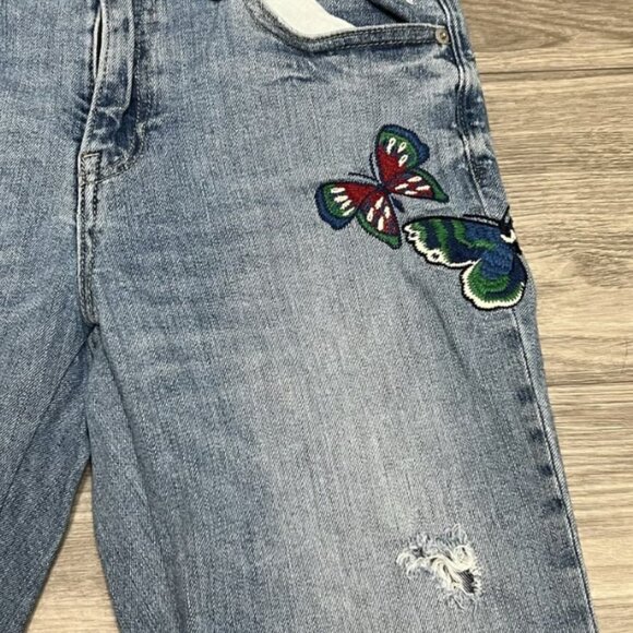 Gap Best Girlfriend Blue Jeans Womens 27 30x25 Embroidered Bird Butterfly Thrash - Picture 3 of 12